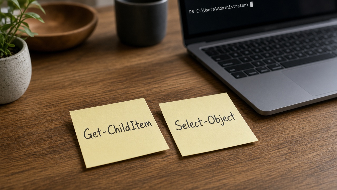 استیکی Get-ChildItem و Select-Object کنار پرامپت PS