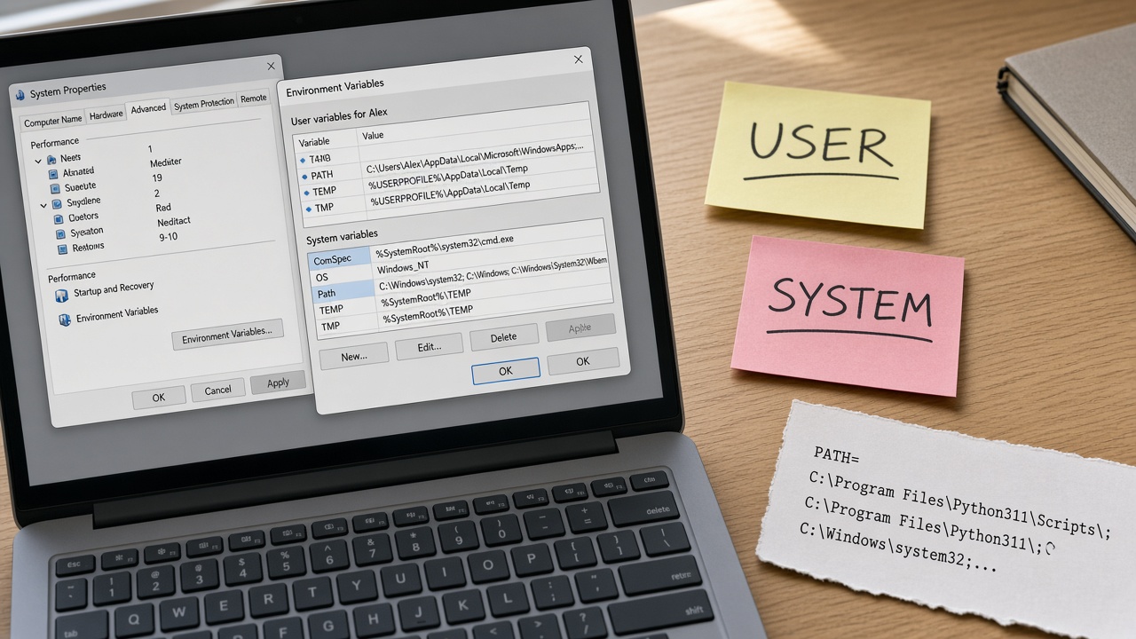 دیالوگ Environment Variables با استیکی USER و SYSTEM