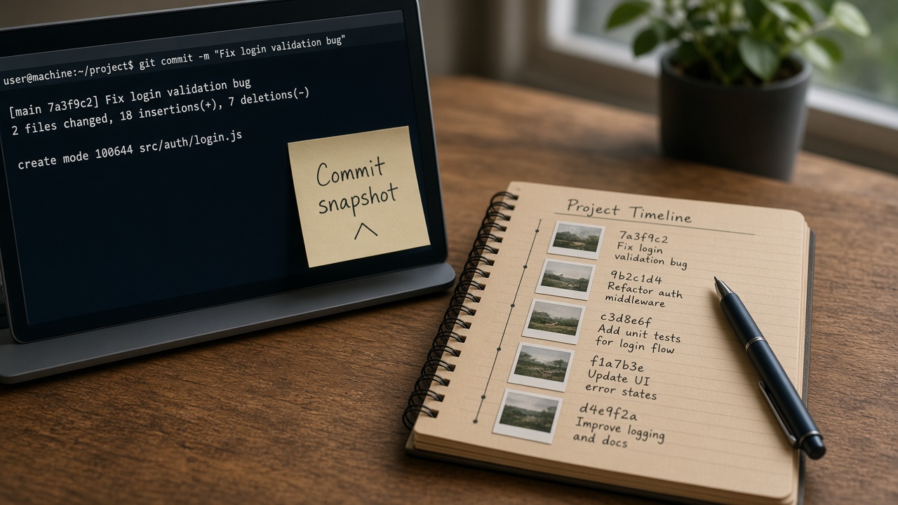git commit و تایملاین اسنپشاتها