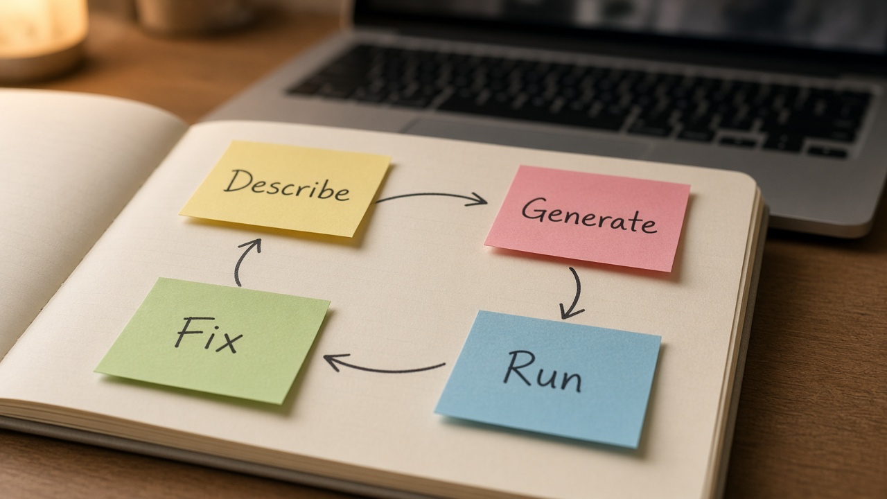 حلقهٔ Describe، Generate، Run و Fix در Vibe Coding