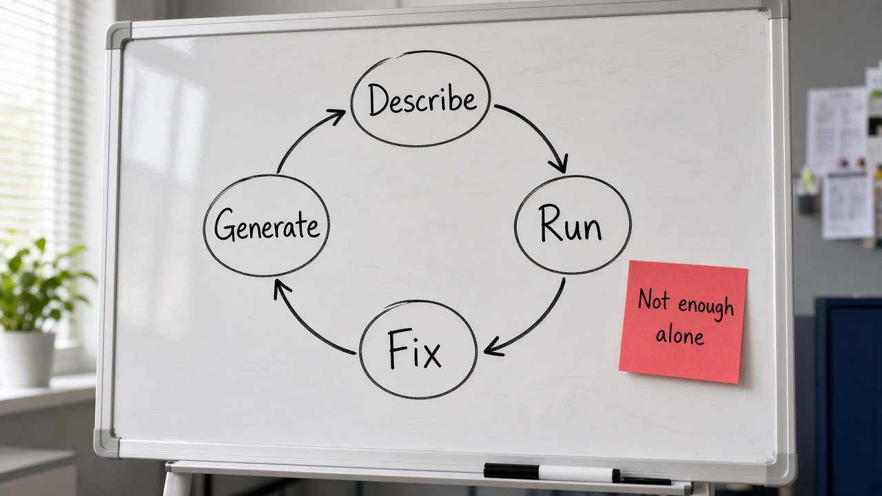 وایت‌برد با چرخه Describe Generate Run Fix و برچسب Not enough alone