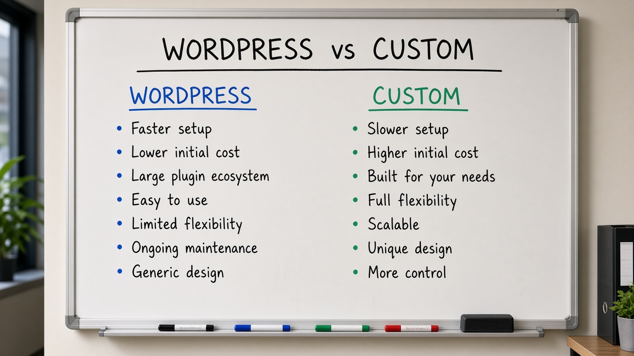 وایتبرد مقایسه WordPress vs Custom با نکات دستنویس