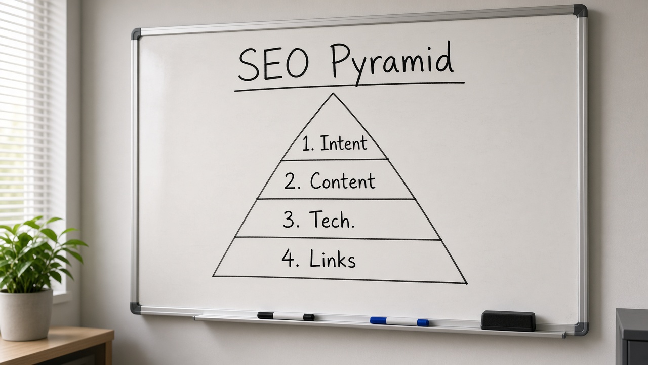 وایت‌برد هرم SEO با لایه‌های Intent Content Tech Links
