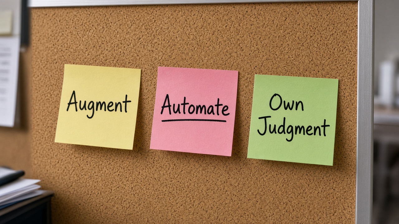 چسبیادداشت Augment Automate Own Judgment روی تابلو