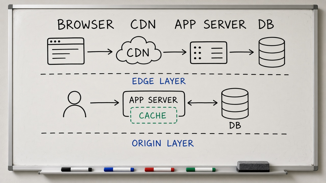 وایت‌برد لایه‌های Browser CDN App Server DB با Cache