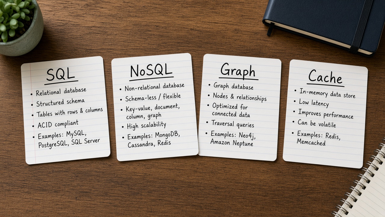 کارتهای SQL NoSQL Graph Cache روی میز