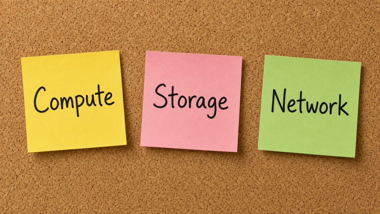 چسب‌یادداشت Compute Storage Network روی تابلو