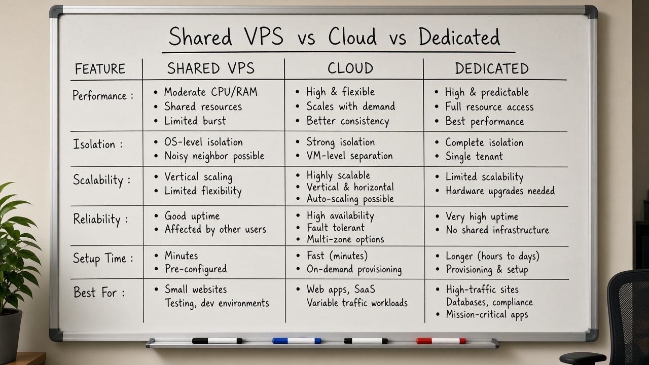 وایت‌برد مقایسه Shared VPS Cloud Dedicated