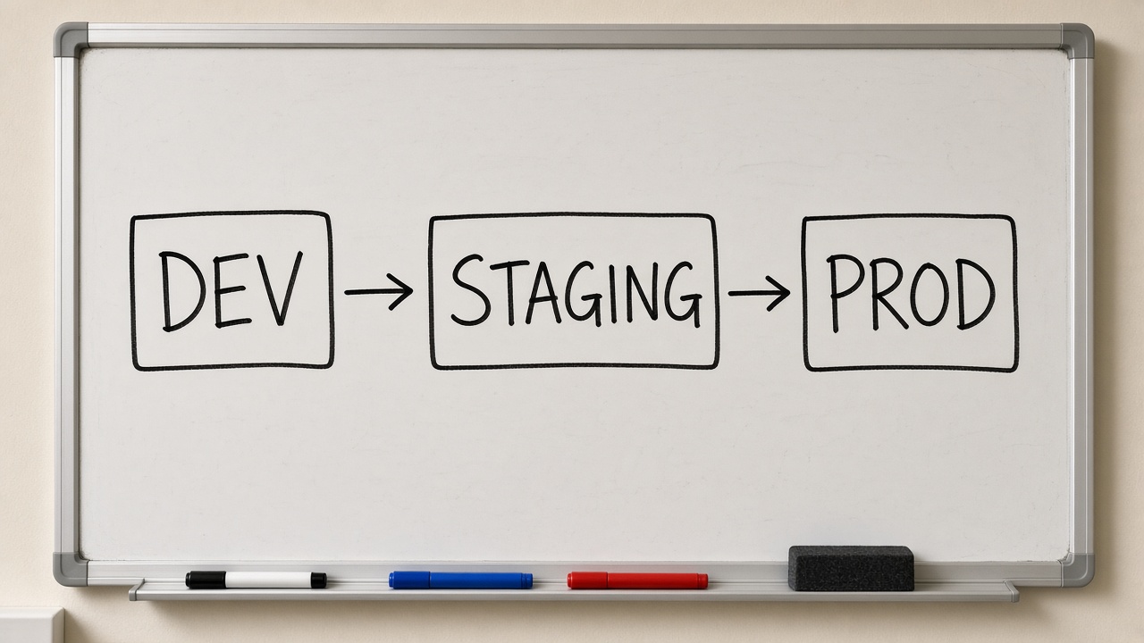 وایت‌برد مسیر DEV به STAGING به PROD