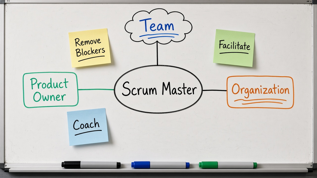 وایت‌برد نقش Scrum Master در اتصال تیم و Product Owner و سازمان