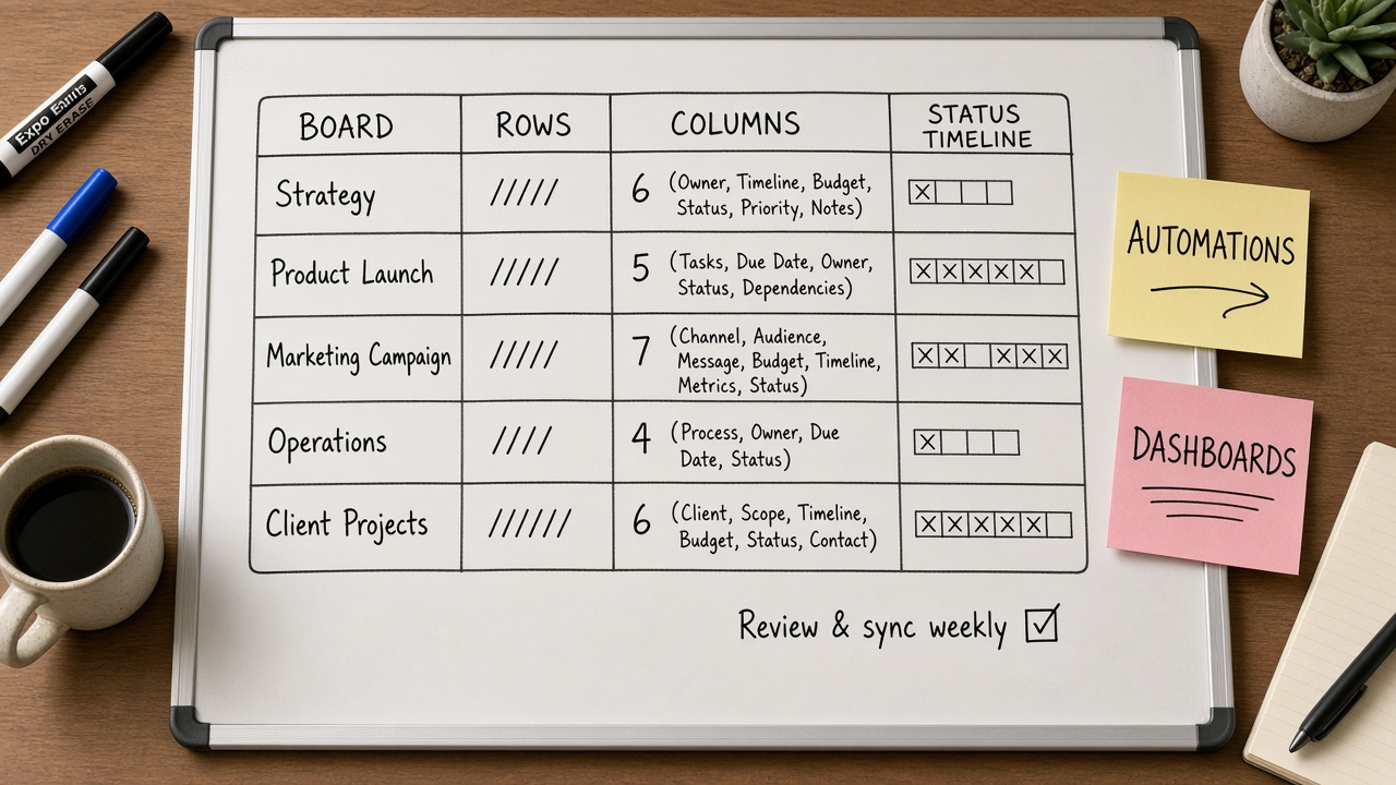 وایت‌برد جدول Board Rows Columns با Automations