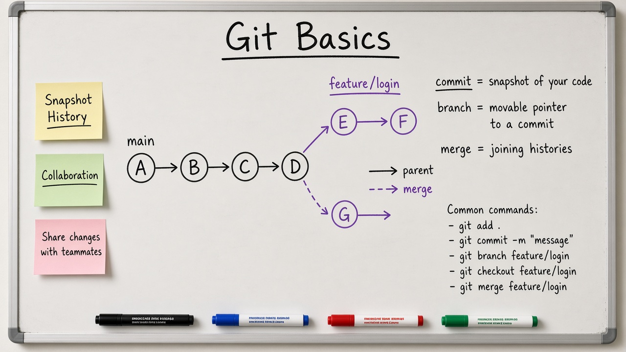 وایتبرد گراف commit و branch با دستورات رایج Git