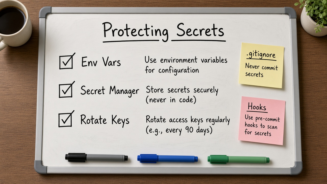 وایت‌برد چک‌لیست Env Vars و Secret Manager و Rotate Keys