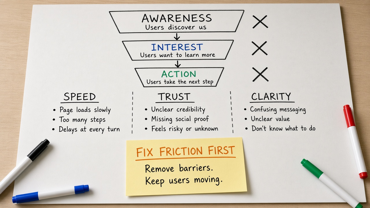 قیف Awareness Interest Action با Speed Trust Clarity