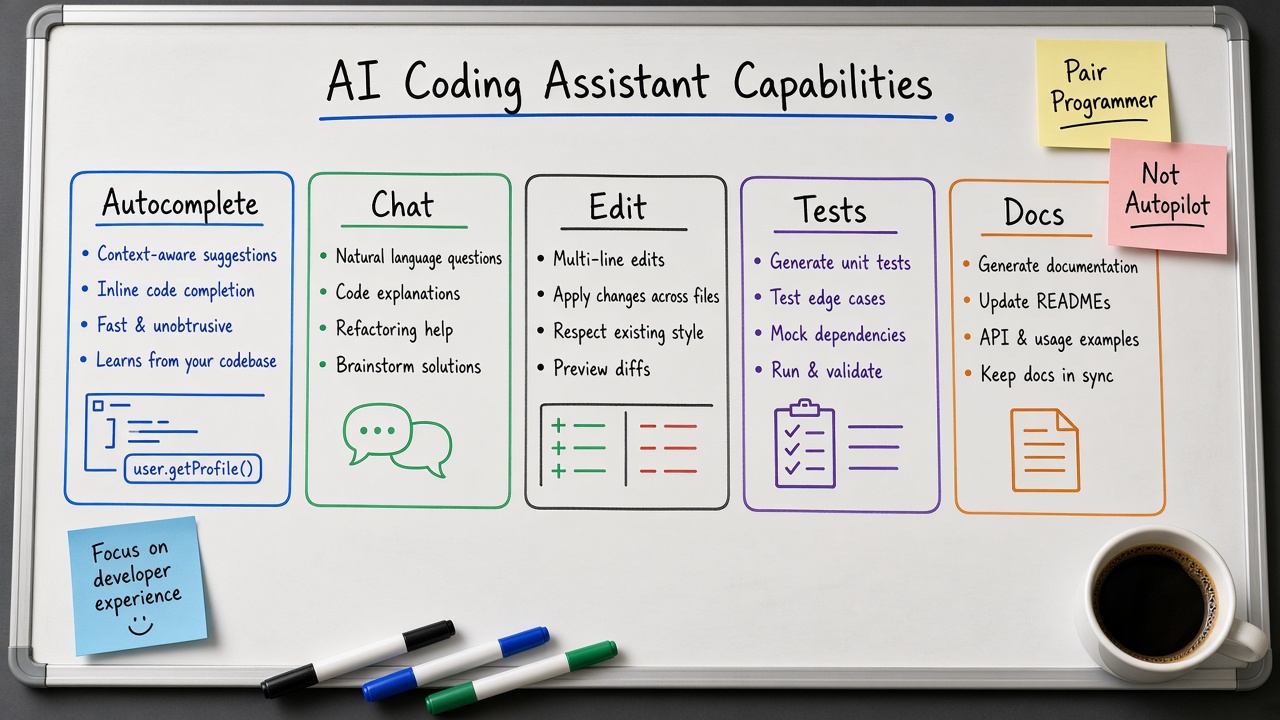 وایتبرد قابلیتهای Autocomplete Chat Edit Tests Docs
