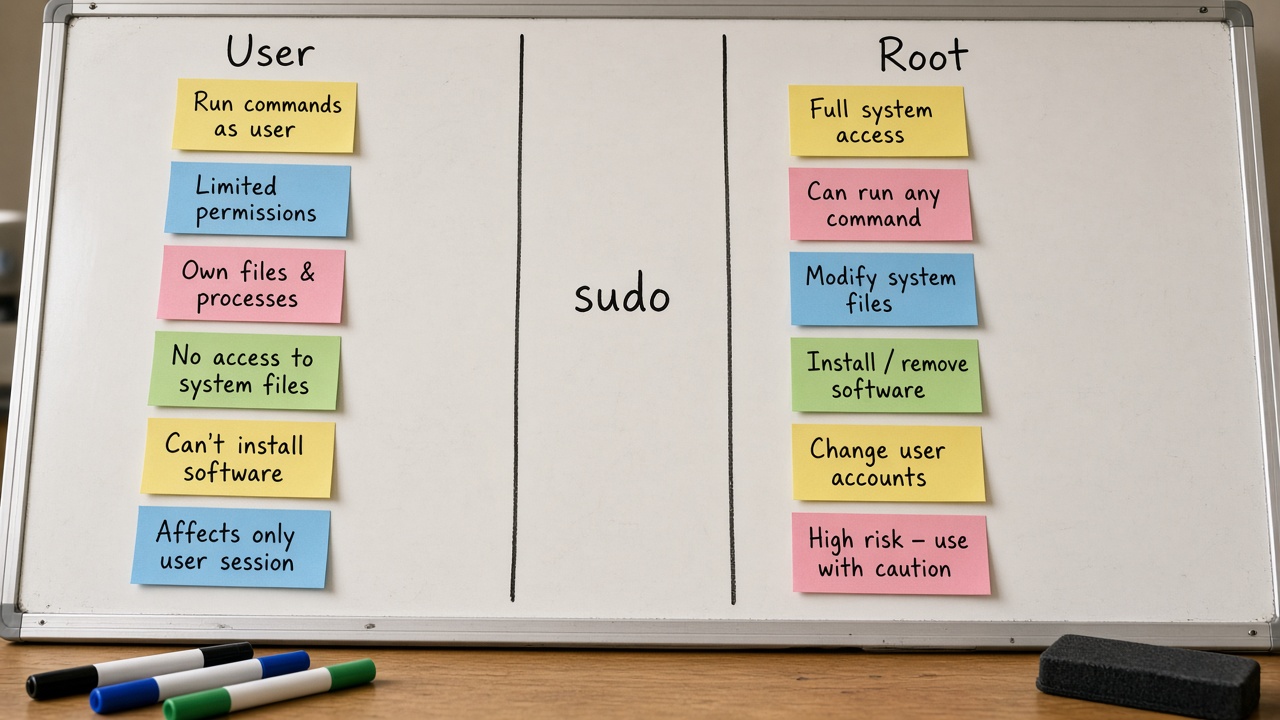 وایتبرد مقایسه User و Root با sudo