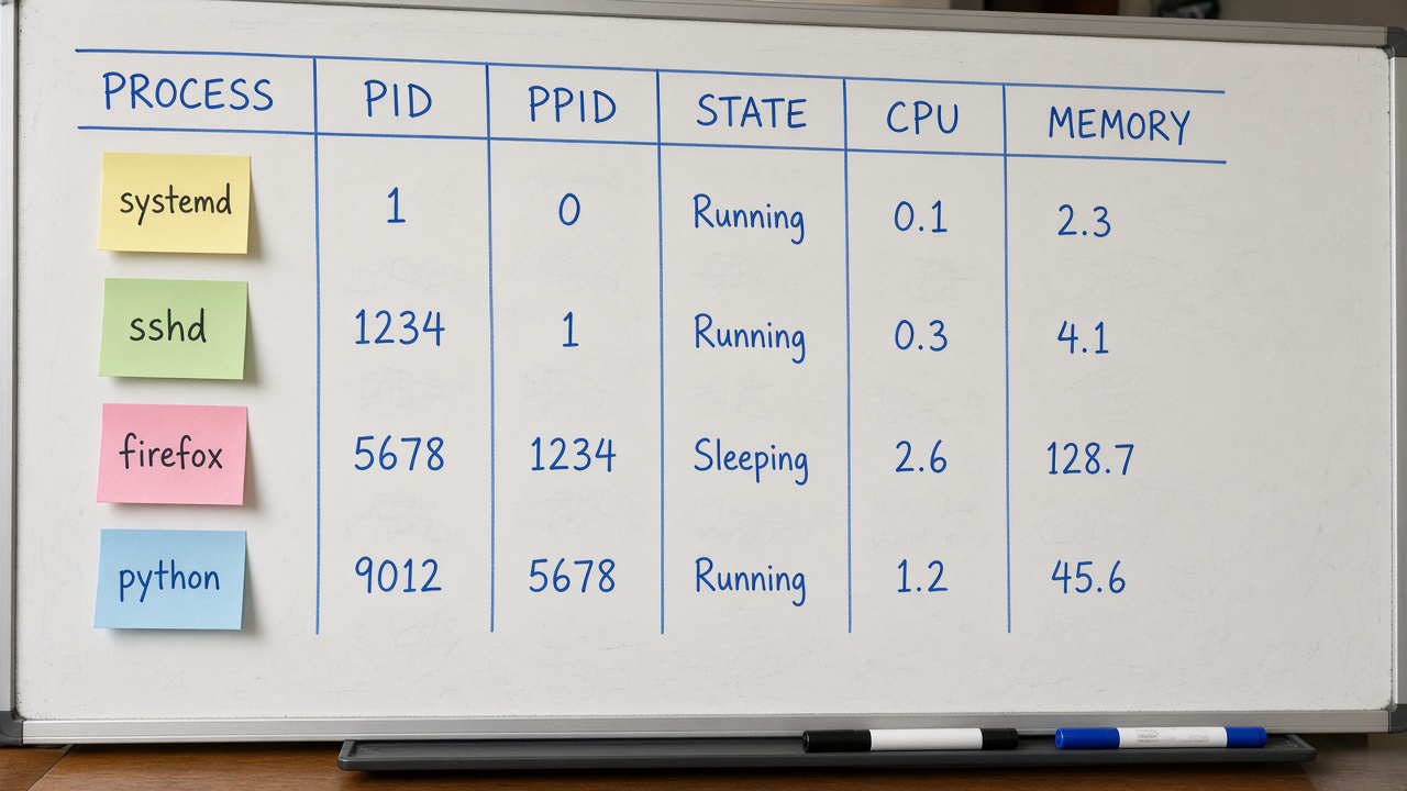 جدول وایت‌برد PID PPID STATE CPU MEMORY