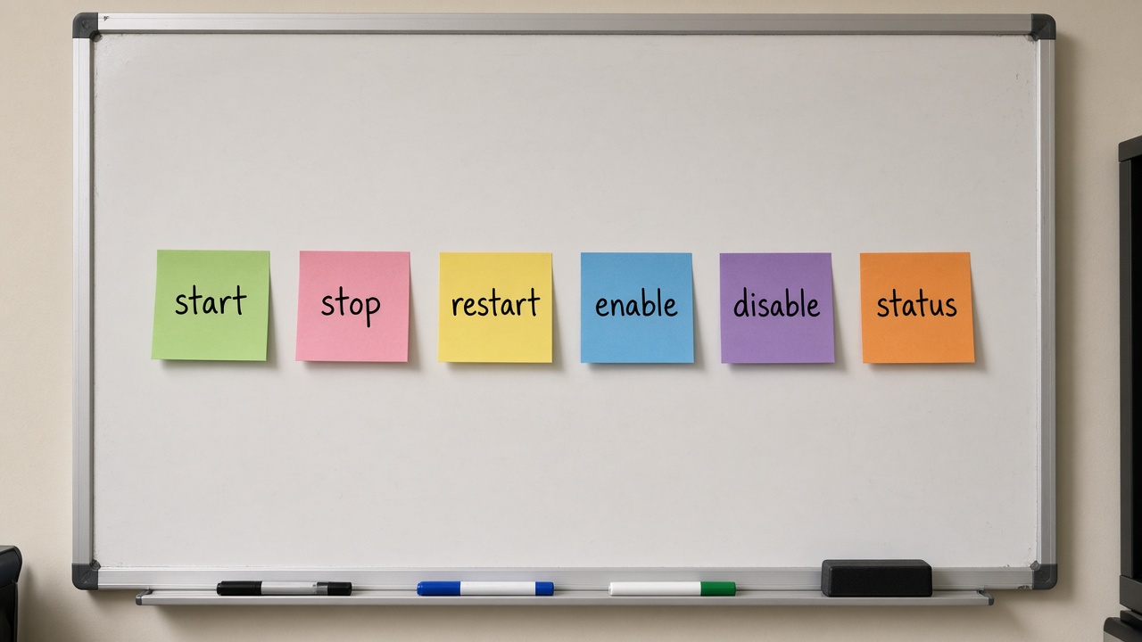 ردیف افعال start stop restart enable disable status