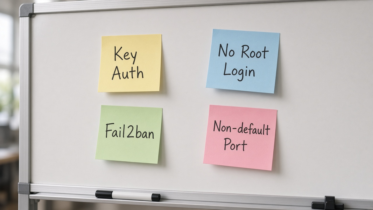 چک‌لیست Key Auth No Root Fail2ban Port