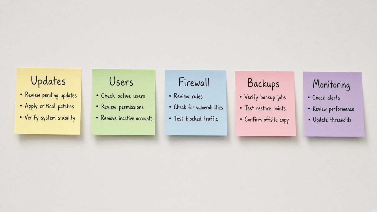 Updates Users Firewall Backups Monitoring