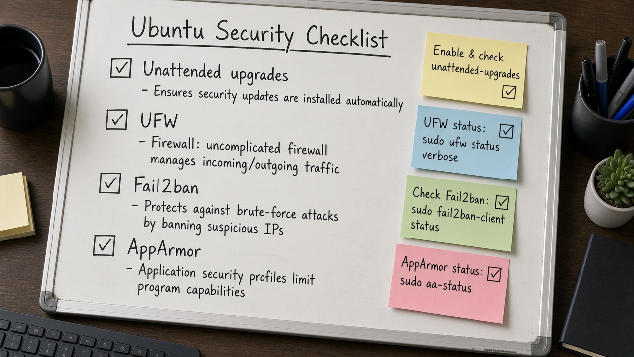 Unattended upgrades UFW Fail2ban AppArmor