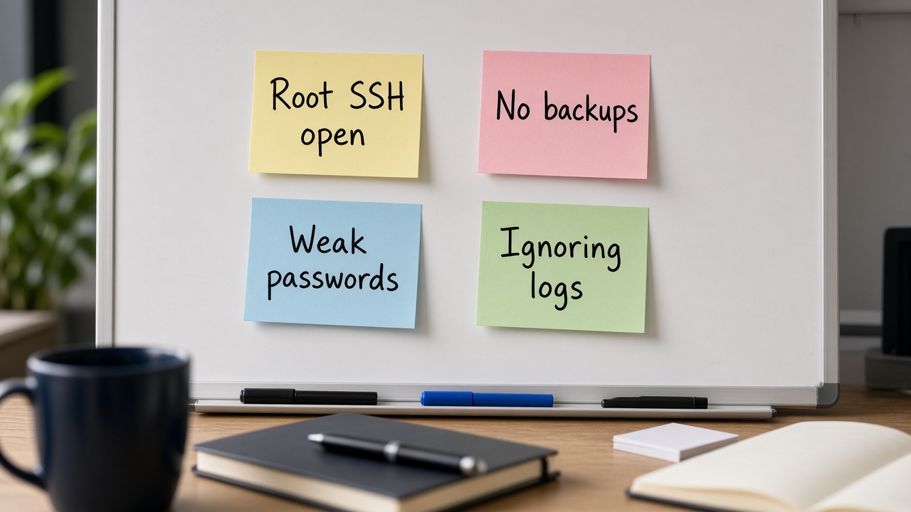 Root SSH باز، بدون بکاپ، پسورد ضعیف، نادیده گرفتن لاگ