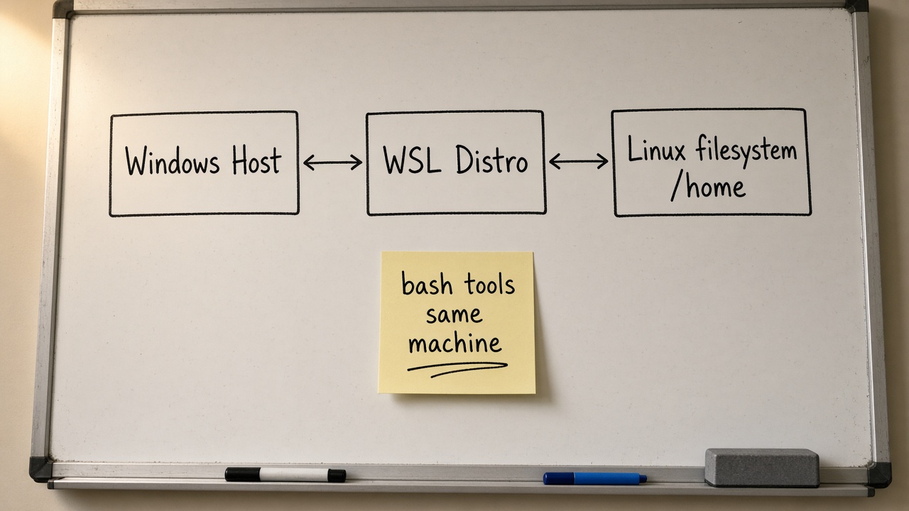 Windows Host و WSL Distro و /home
