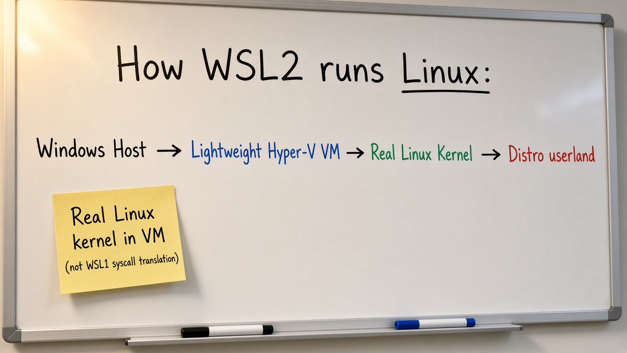 Windows Host تا Lightweight VM تا Linux Kernel تا userland
