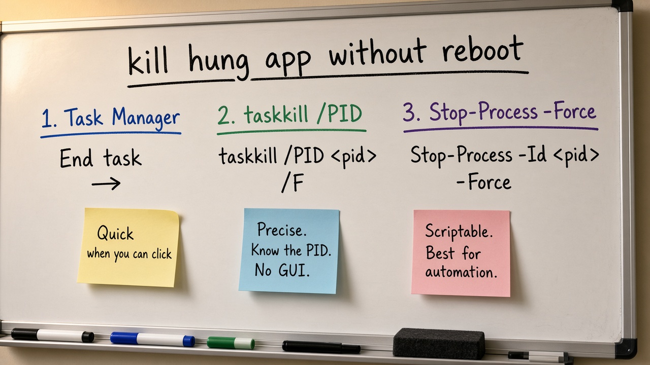 Task Manager و taskkill و Stop-Process -Force
